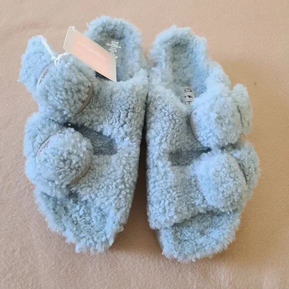 Birkenstock Papillio Arizona Big Buckle Shearling Sandal Blue US 6 EU 37 NWOB - Picture 4 of 8